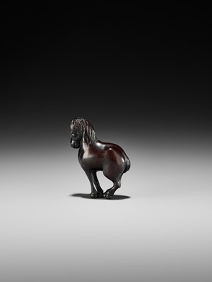 Lot 184 - TSUSEN: A FINE WOOD NETSUKE OF A HORSE