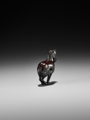 Lot 184 - TSUSEN: A FINE WOOD NETSUKE OF A HORSE