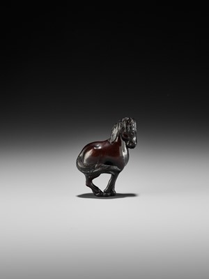 Lot 184 - TSUSEN: A FINE WOOD NETSUKE OF A HORSE
