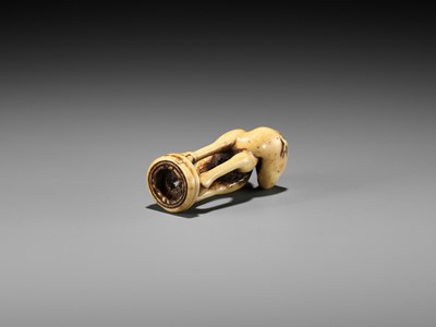 Lot 197 - AN ANTLER INGYO (SEAL) NETSUKE OF A STAG