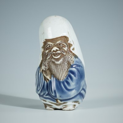 Lot 404 - A FINE HIRADO PORCELAIN NETSUKE OF FUKUROKUJU