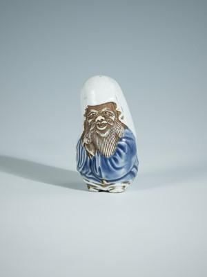 Lot 404 - A FINE HIRADO PORCELAIN NETSUKE OF FUKUROKUJU