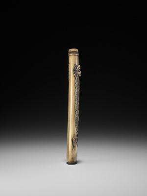 Lot 198 - KOKUSAI: A FINE ANTLER KISERUZUTSU WITH SHISHI AND RAIN DRAGON