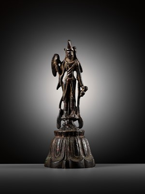 Lot 310 - A BRONZE FIGURE OF GUANYIN, TANG DYNASTY
