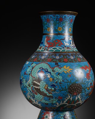 Lot 351 - A CLOISONNÉ ENAMEL ‘DRAGONS’ VASE, HU, MING DYNASTY