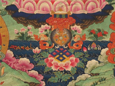 Lot 303 - AN IMPERIAL-SCHOOL BUDDHIST PAINTING OF AVALOKITESHVARA SAHASRABHUJA, CHINA, 18TH CENTURY