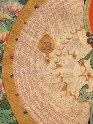 Lot 303 - AN IMPERIAL-SCHOOL BUDDHIST PAINTING OF AVALOKITESHVARA SAHASRABHUJA, CHINA, 18TH CENTURY