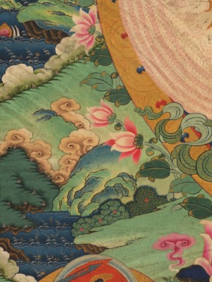 Lot 303 - AN IMPERIAL-SCHOOL BUDDHIST PAINTING OF AVALOKITESHVARA SAHASRABHUJA, CHINA, 18TH CENTURY