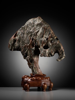 Lot 95 - A RARE LINGBI SCHOLAR’S ROCK IN FORM OF A GIANT FUNGUS, LATE SONG TO MID-MING DYNASTY