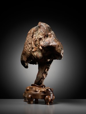 Lot 95 - A RARE LINGBI SCHOLAR’S ROCK IN FORM OF A GIANT FUNGUS, LATE SONG TO MID-MING DYNASTY