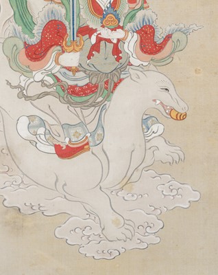 Lot 754 - A FINE BUDDHIST SCROLL PAINTING OF THE DEITY INARI, 18TH CENTURY