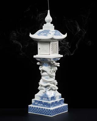 A SUPERB AND LARGE HIRADO KORO (INCENSE BURNER) IN THE FORM OF A TEMPLE LANTERN