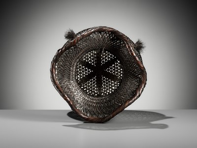 Lot 82 - BIJOSAI: A BAMBOO HANAKAGO (FLOWER BASKET) IN THE FORM OF DAIKOKU’S BAG