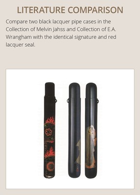 Lot 311 - SHIRAYAMA SHOSAI: A RARE AND SUPERB BLACK LACQUER KISERUZUTSU DEPICTING NANDINA SPROUTS