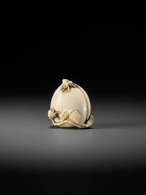 Lot 40 - AN IVORY NETSUKE OF A PEACH WITH INSECTS