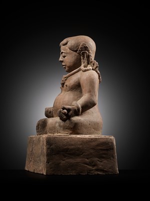 Lot 208 - A POTTERY FIGURE OF JAMBHALA, MAJAPAHIT PERIOD, 14TH-16TH CENTURY