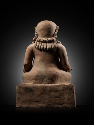 Lot 208 - A POTTERY FIGURE OF JAMBHALA, MAJAPAHIT PERIOD, 14TH-16TH CENTURY