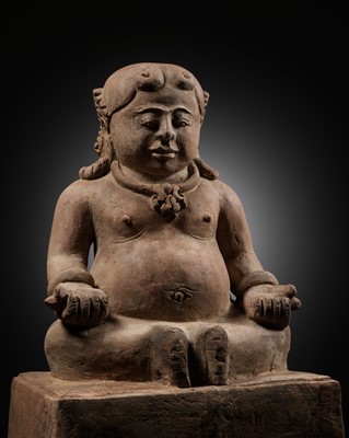 Lot 208 - A POTTERY FIGURE OF JAMBHALA, MAJAPAHIT PERIOD, 14TH-16TH CENTURY