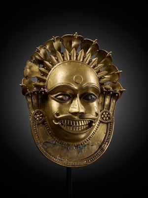 Lot 303 - A BRONZE MASK OF JUMADI, BHUTA CULTURE, 18TH-19TH CENTURY