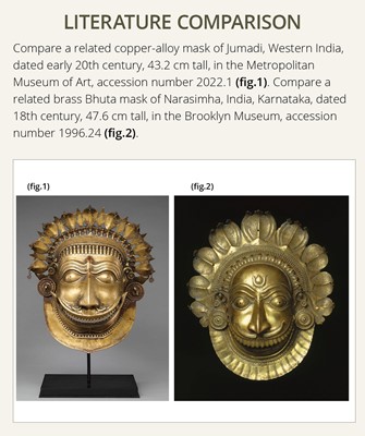 Lot 303 - A BRONZE MASK OF JUMADI, BHUTA CULTURE, 18TH-19TH CENTURY