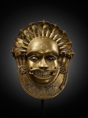 Lot 303 - A BRONZE MASK OF JUMADI, BHUTA CULTURE, 18TH-19TH CENTURY
