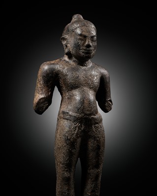 Lot 186 - A STONE FIGURE OF BUDDHA, MON-DVARAVATI, 6TH CENTURY