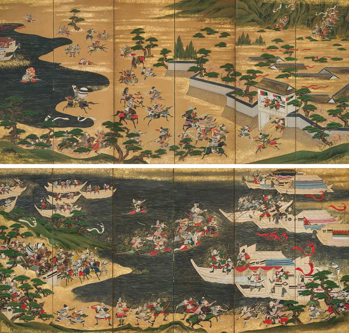 Lot 593 - KANO SCHOOL: AN IMPRESSIVE PAIR OF 'BATTLE