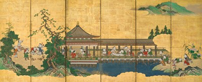 Lot 241 - KANO SCHOOL: A FINE PAIR OF ‘KARAKO BOYS’ SIX-PANEL BYOBU SCREENS