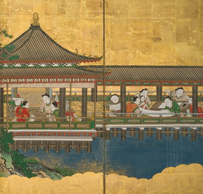 Lot 241 - KANO SCHOOL: A FINE PAIR OF ‘KARAKO BOYS’ SIX-PANEL BYOBU SCREENS