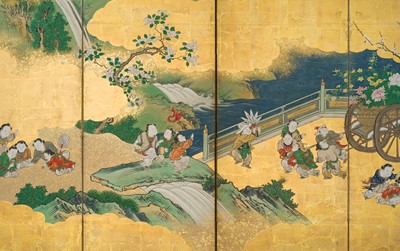 Lot 241 - KANO SCHOOL: A FINE PAIR OF ‘KARAKO BOYS’ SIX-PANEL BYOBU SCREENS