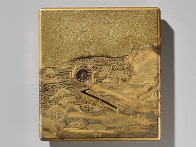 A SUPERB LACQUER SUZURIBAKO WITH A ‘WATERWHEEL’ MERCURY MECHANISM