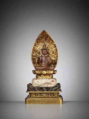 A PARTLY GILT AND LACQUERED WOOD FIGURE OF FUGEN BOSATSU