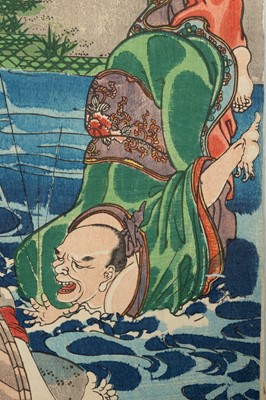 Lot 206 - UTAGAWA KUNIYOSHI: OCHIAI, KUME SENNIN AND THE WASHERWOMAN