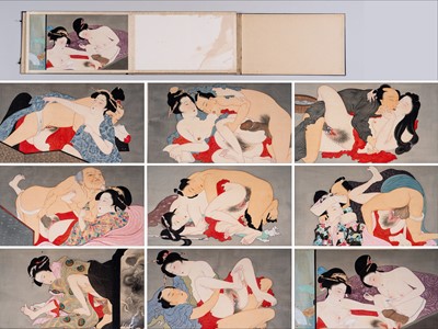 Lot 855 - AN ALBUM OF 12 SHUNGA PAINTINGS