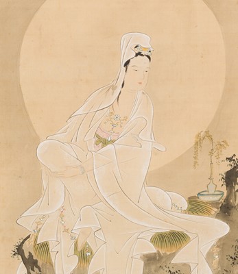 Lot 316 - KANO TSUNENOBU: A SUPERB SCROLL PAITNING OF THE WILLOW AND WHITE-ROBED MOON KANNON