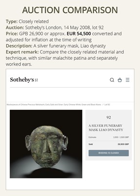 Lot 72 - A SILVER FUNERARY MASK OF A NOBLEMAN, LIAO DYNASTY