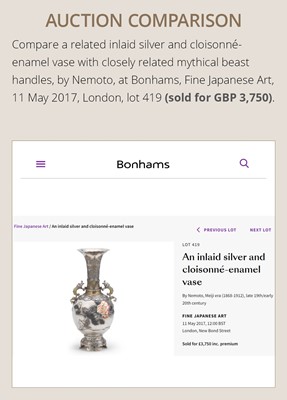 Lot 117 - NAOYUKI: A SUPERB CLOISONNÉ ENAMEL AND SHIBAYAMA INLAID FLORIFORM VASE WITH MANDARIN DUCKS (OSHIDORI)