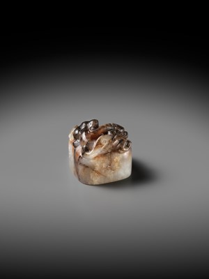 Lot 102 - A PALE GRAY AND RUSSET JADE ‘CHILONG’ SEAL OF THE KING OF ZHONGSHAN, WESTERN HAN DYNASTY