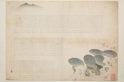 Lot 230 - HARADA KEIGAKU: SURIMONO OF FLOWER PARASOLS (HANAGASA)