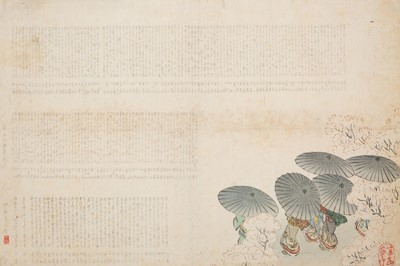 Lot 230 - HARADA KEIGAKU: SURIMONO OF FLOWER PARASOLS (HANAGASA)