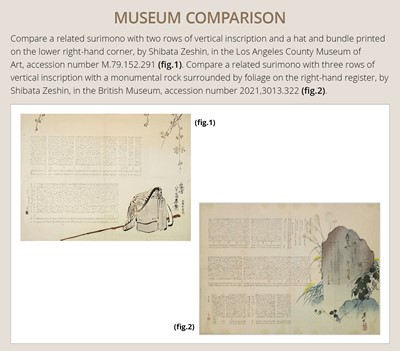 Lot 231 - SHIBATA ZESHIN: SURIMONO OF A MAGNOLIA BRANCH, CENSER, AND INCENSE ENVELOPE
