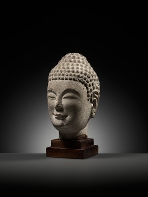 Lot 38 - A SANDSTONE HEAD OF THE BUDDHA, NORTHERN QI DYNASTY