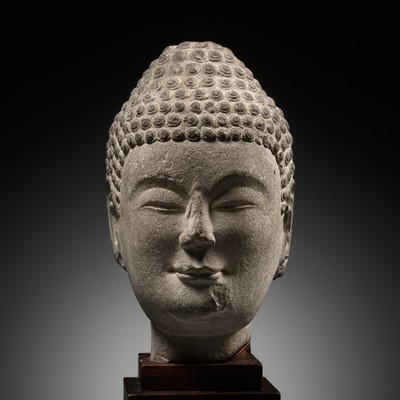 Lot 38 - A SANDSTONE HEAD OF THE BUDDHA, NORTHERN QI DYNASTY