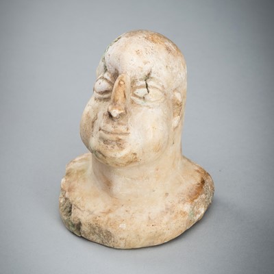 Lot 1605 - A BACTRIAN WHITE MARBLE IDOL HEAD, LATE 3RD TO EARLY 2ND MILLENNIUM BC