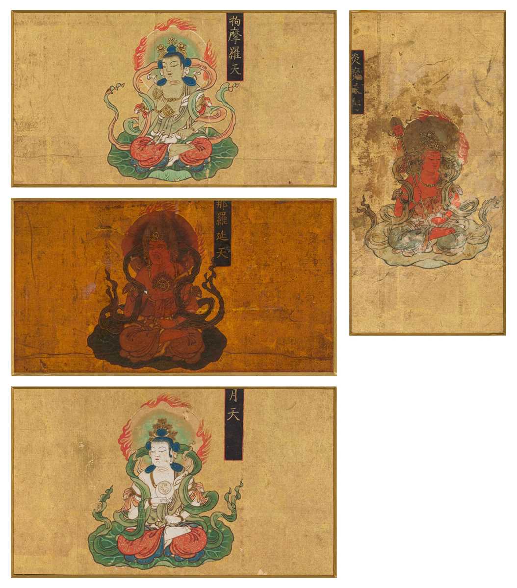 Lot 597 - A SET OF FOUR MANDARA FRAGMENTS DEPICTING MIKKYO DEVAS