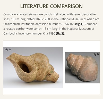 Lot 595 - A RARE POTTERY CONCH SHELL, ANGKOR PERIOD
