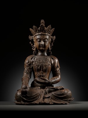 Lot 50 - A LARGE CAST-IRON FIGURE OF A BODHISATTVA, YUAN TO EARLY MING DYNASTY
