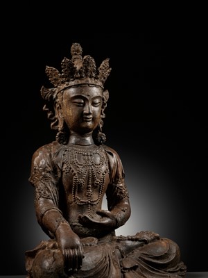Lot 50 - A LARGE CAST-IRON FIGURE OF A BODHISATTVA, YUAN TO EARLY MING DYNASTY