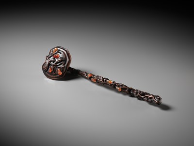 Lot 376 - A RARE CARNELIAN-EMBELLISHED ZITAN RUYI SCEPTER, 18TH-19TH CENTURY