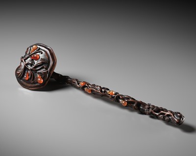 Lot 376 - A RARE CARNELIAN-EMBELLISHED ZITAN RUYI SCEPTER, 18TH-19TH CENTURY